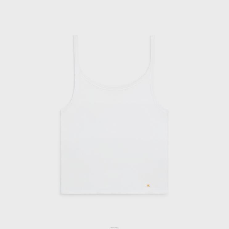 CELINE Optic White Triomphe Tank Top in Ribbed Cotton R0ZNN785