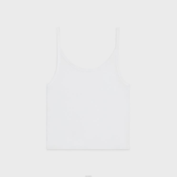 CELINE Optic White Triomphe Tank Top in Ribbed Cotton R0ZNN785