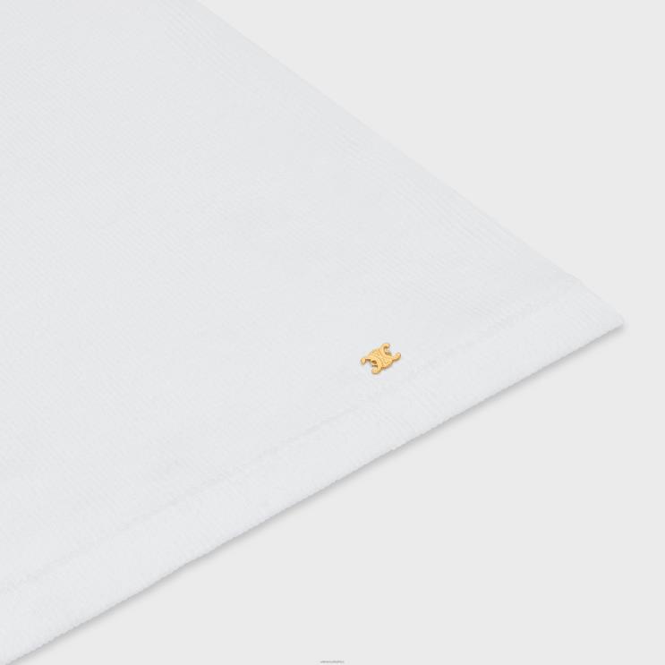 CELINE Optic White Triomphe Tank Top in Ribbed Cotton R0ZNN785