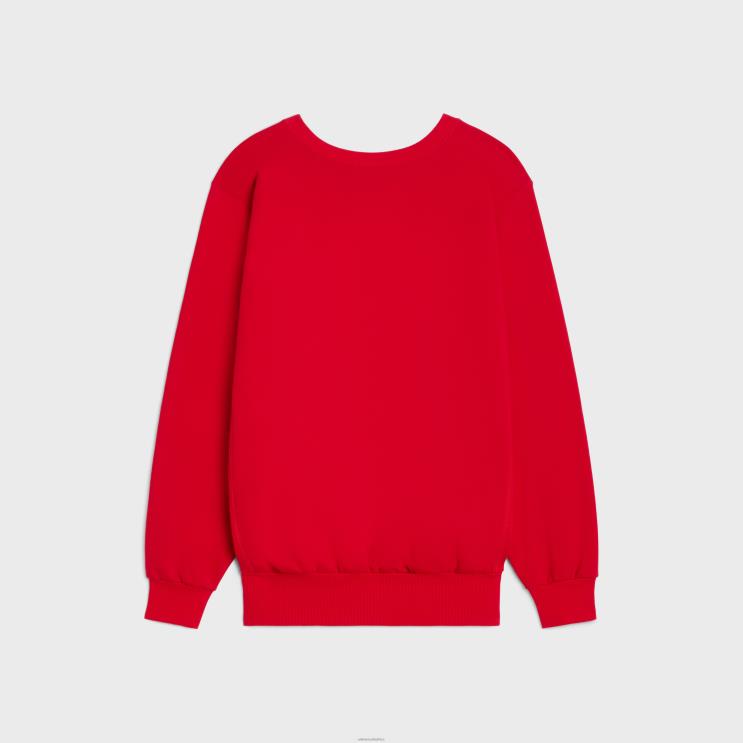 CELINE Rouge Profond/Black/Off White Oversized Sweatshirt in Cotton Fleece R0ZNN670