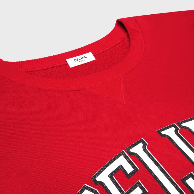 CELINE Rouge Profond/Black/Off White Oversized Sweatshirt in Cotton Fleece R0ZNN670