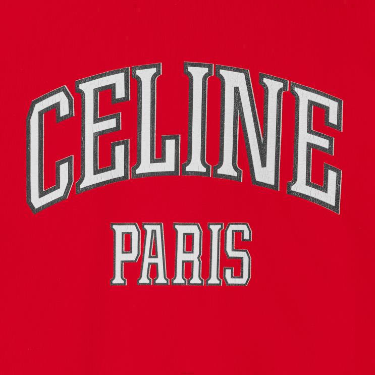 CELINE Rouge Profond/Black/Off White Oversized Sweatshirt in Cotton Fleece R0ZNN670