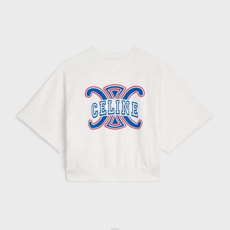 CELINE White/Red/Blue Triomphe Sweatshirt in Cotton Fleece R0ZNN782