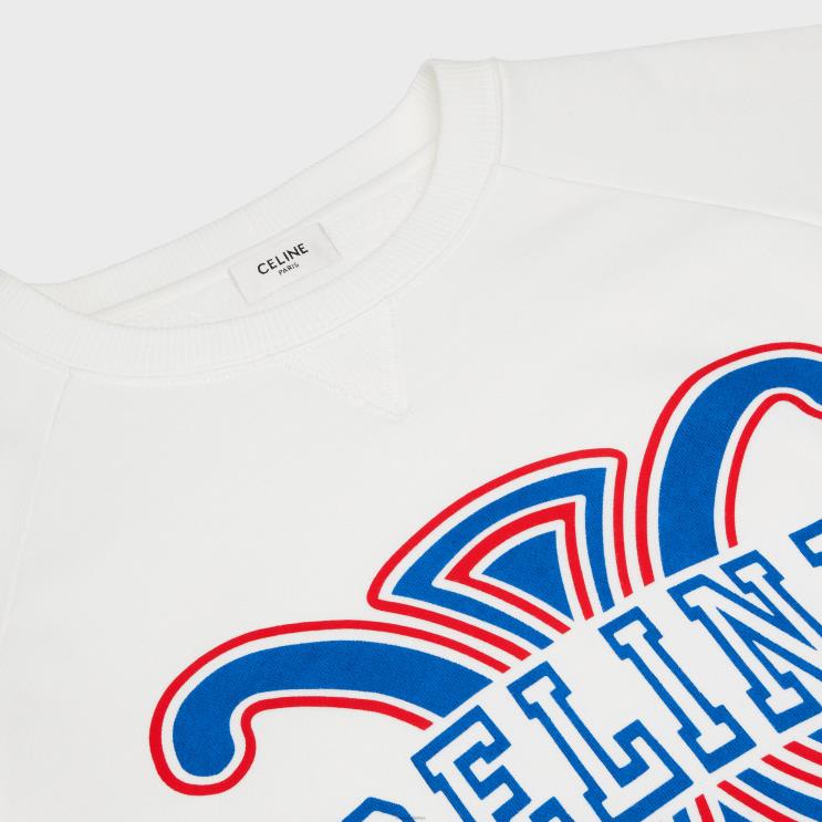 CELINE White/Red/Blue Triomphe Sweatshirt in Cotton Fleece R0ZNN782