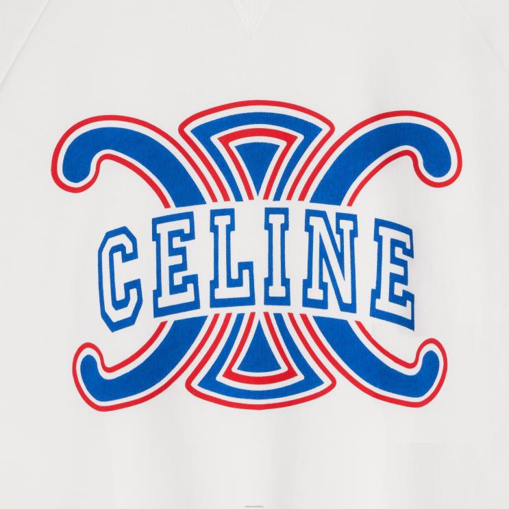 CELINE White/Red/Blue Triomphe Sweatshirt in Cotton Fleece R0ZNN782