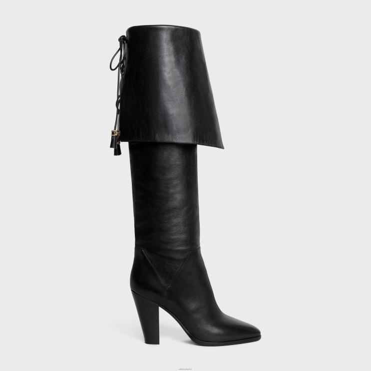 CELINE Black La Mousquetaire High Boot Wiltern in Calfskin R0ZNN956