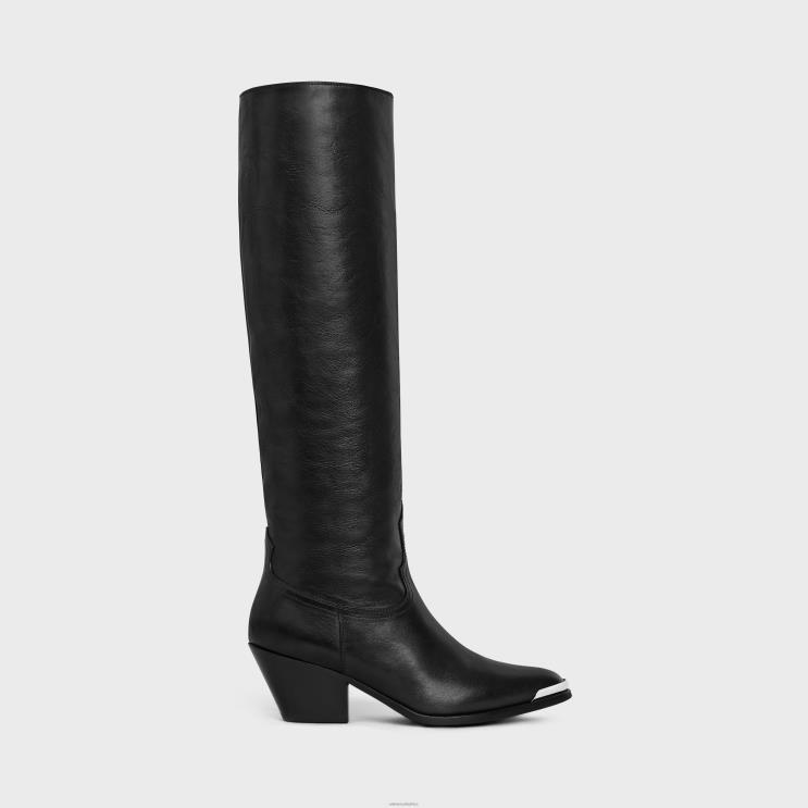 CELINE Black Lola Boots High Western Boots With Metal Toe in Calfskin R0ZNN927