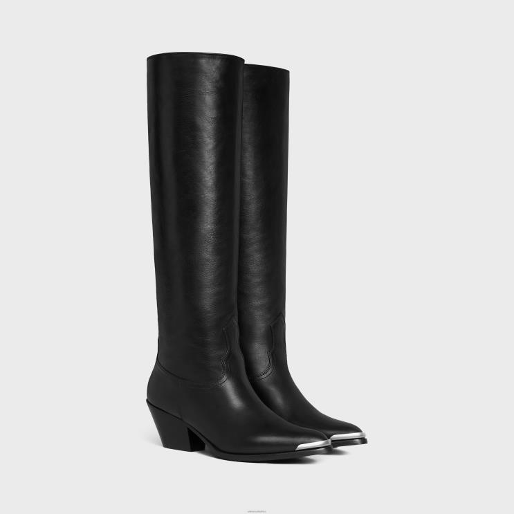 CELINE Black Lola Boots High Western Boots With Metal Toe in Calfskin R0ZNN927