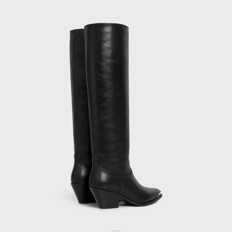 CELINE Black Lola Boots High Western Boots With Metal Toe in Calfskin R0ZNN927