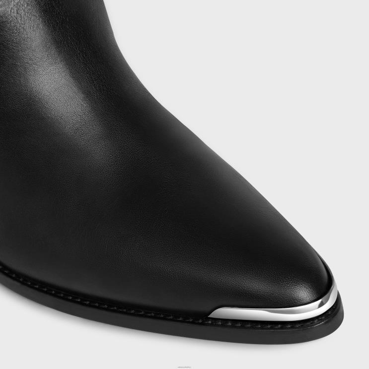CELINE Black Lola Boots High Western Boots With Metal Toe in Calfskin R0ZNN927