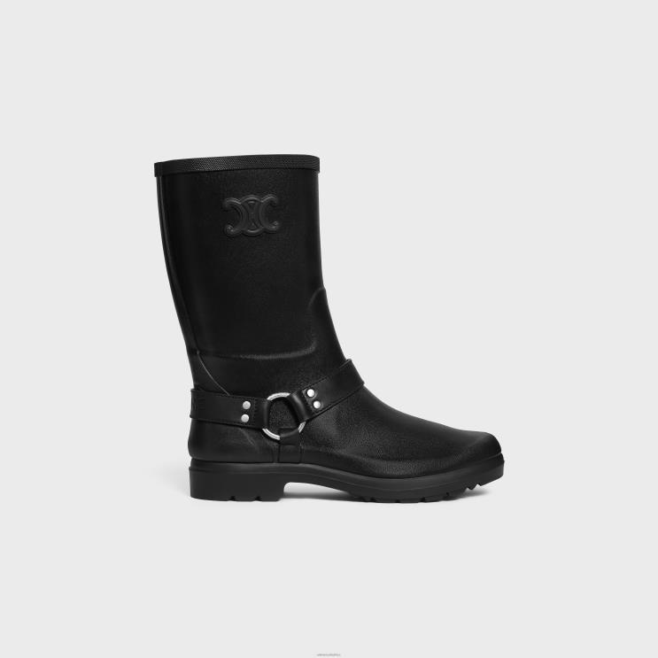 CELINE Black Mid Rain Boots in Rubber & Calfskin R0ZNN930