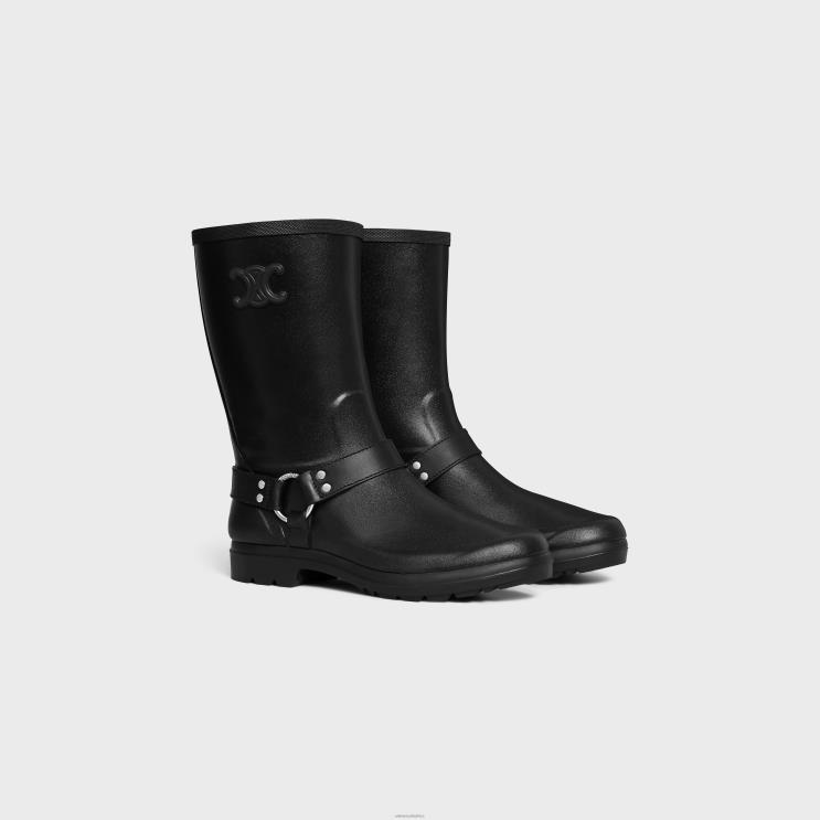 CELINE Black Mid Rain Boots in Rubber & Calfskin R0ZNN930