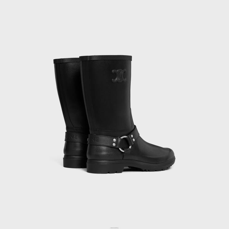 CELINE Black Mid Rain Boots in Rubber & Calfskin R0ZNN930