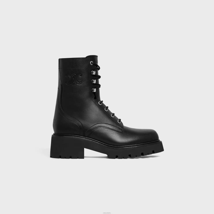 CELINE Black Triomphe Rangers Mid Lace-Up Boot in Shiny Bullskin R0ZNN925