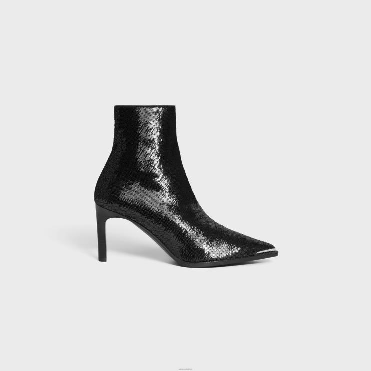 CELINE Black Verneuil Ankle Boot With Metal Toe in Sequins R0ZNN958