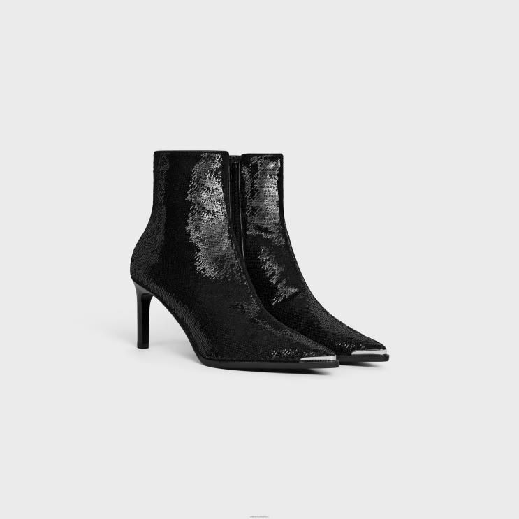 CELINE Black Verneuil Ankle Boot With Metal Toe in Sequins R0ZNN958