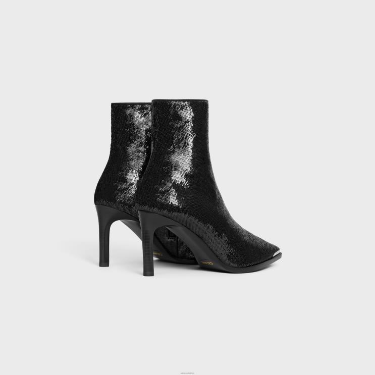 CELINE Black Verneuil Ankle Boot With Metal Toe in Sequins R0ZNN958