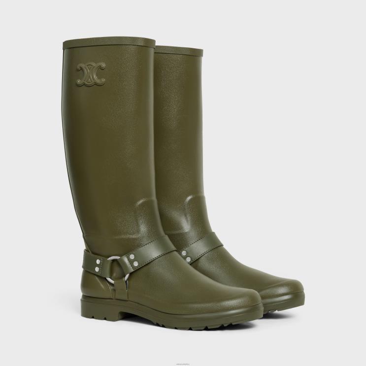 CELINE Khaki High Rain Boots in Rubber & Calfskin R0ZNN931