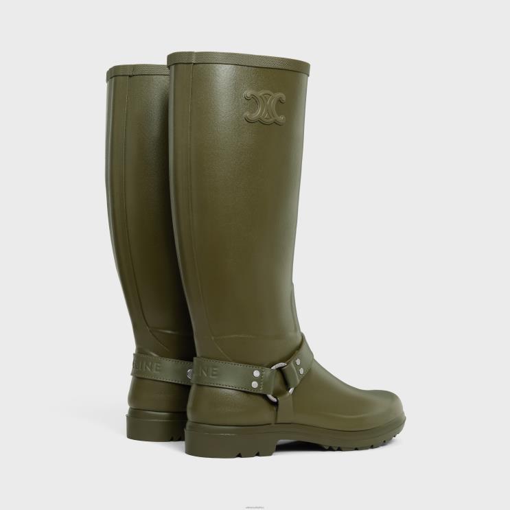 CELINE Khaki High Rain Boots in Rubber & Calfskin R0ZNN931