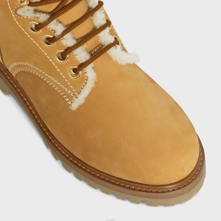 CELINE Light Tan/Natural Kurt Lace-Up Mid Boot in Nubuck Calfskin & Shearling R0ZNN951