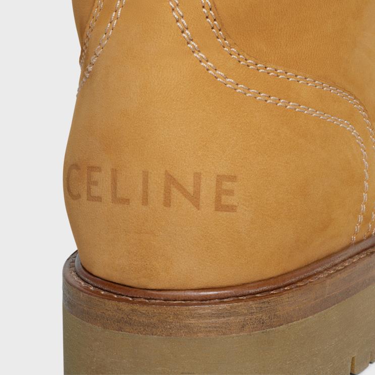 CELINE Light Tan/Natural Kurt Lace-Up Mid Boot in Nubuck Calfskin & Shearling R0ZNN951