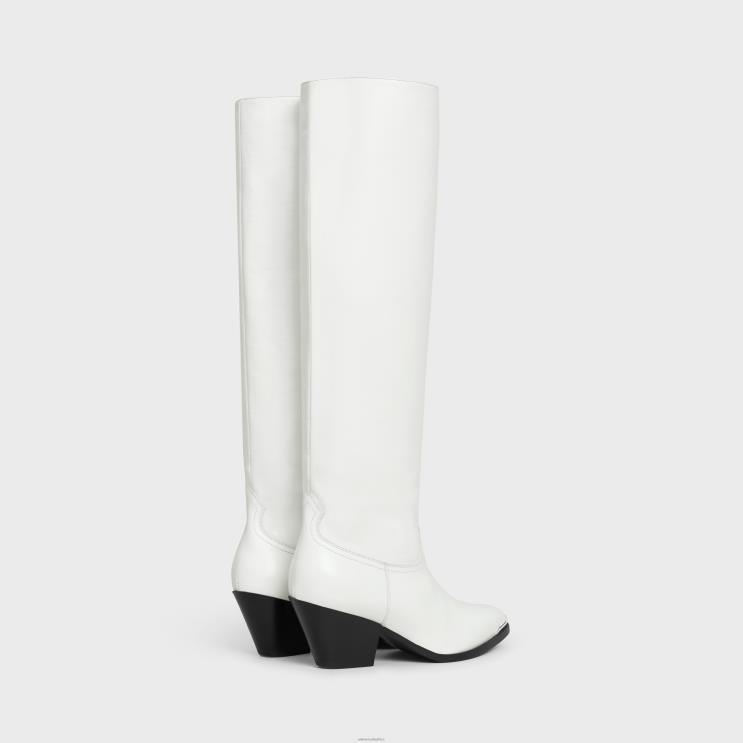 CELINE White Lola Boots High Western Boots With Metal Toe in Calfskin R0ZNN928