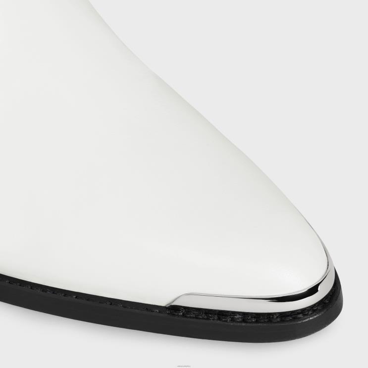 CELINE White Lola Boots High Western Boots With Metal Toe in Calfskin R0ZNN928