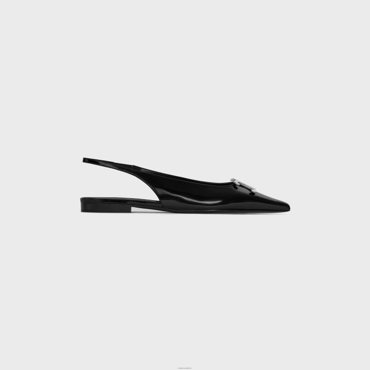 CELINE Black Alma Triomphe Flat Slingback in Glossy Calfskin R0ZNN916