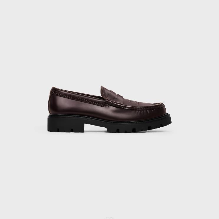 CELINE Burgundy Margaret Brogue Loafer With Triomphe Perforated in Polished Bullskin R0ZNN966
