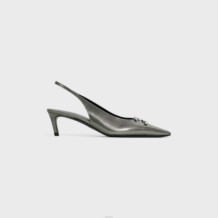 CELINE Anthracite Alma Triomphe Slingback in Graphic Metalized Calfskin R0ZNN918