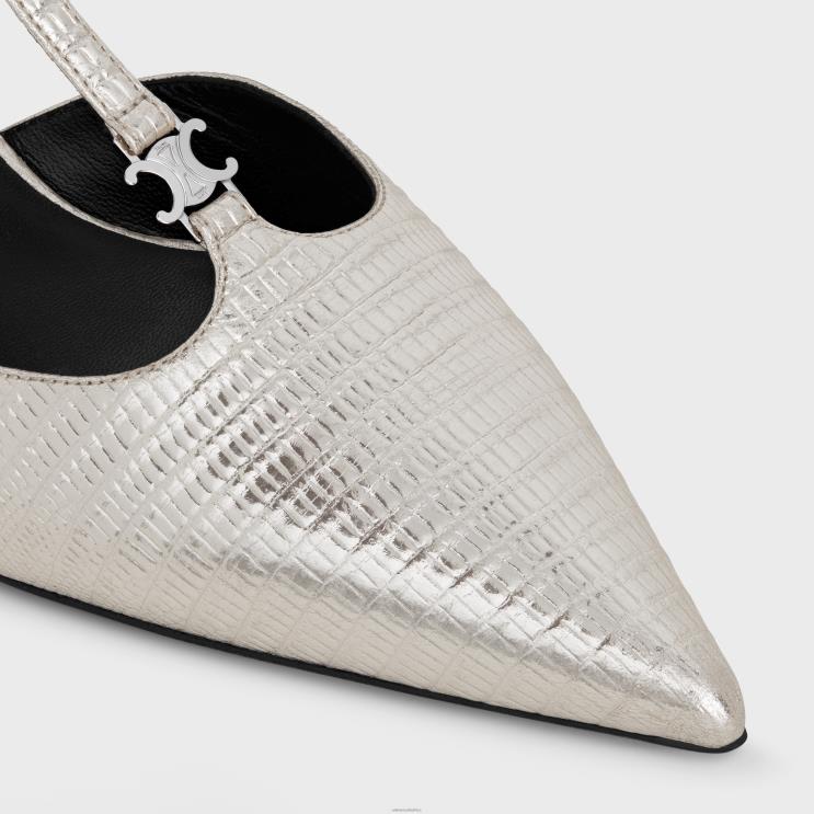CELINE Platinium Kitten T-Bar Strap Pump in Lizard Stamped Metalized Calfskin R0ZNN979