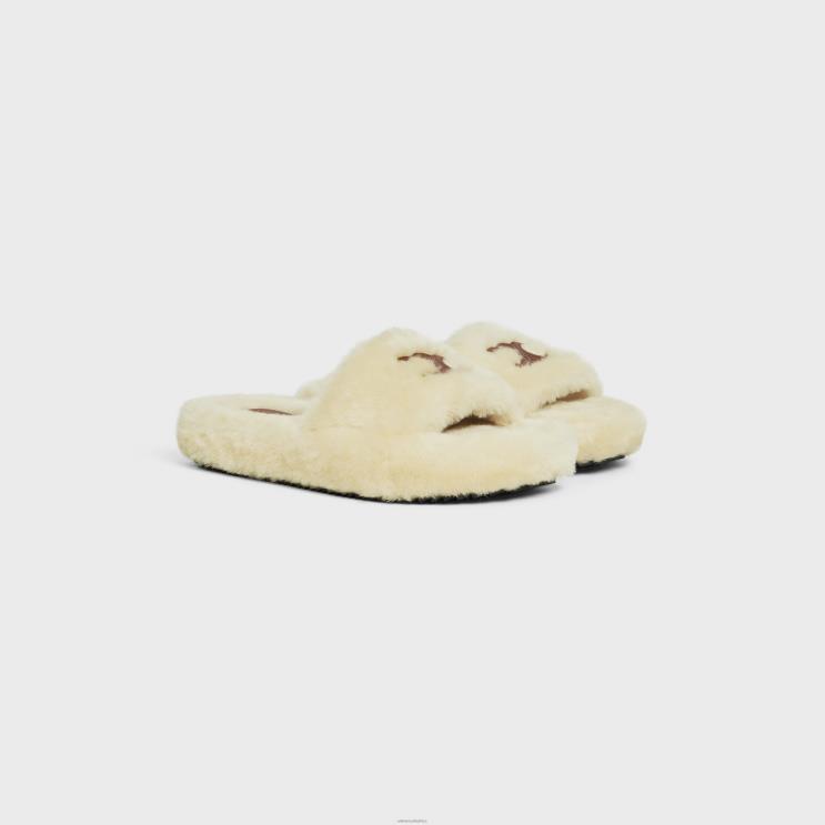 CELINE Beige Fur Slides in Shearling R0ZNN941