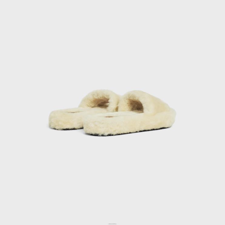 CELINE Beige Fur Slides in Shearling R0ZNN941
