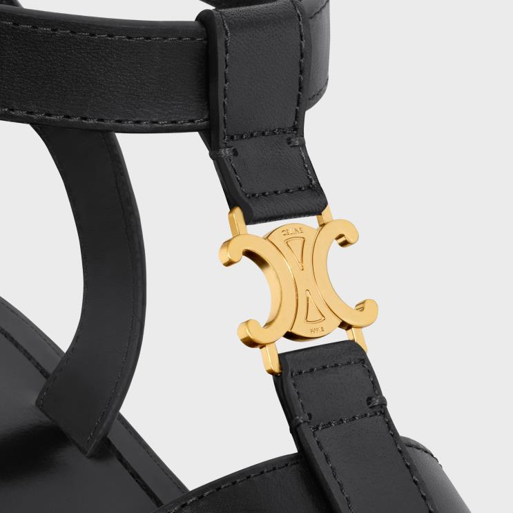 CELINE Black Clea Triomphe Gladiator Sandal in CalfskinVegetal Tanning R0ZNN936