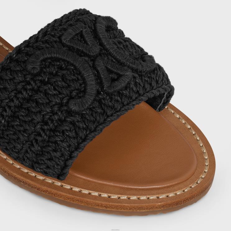 CELINE Black Lympia Sandal in Triomphe Maccrame Cotton & Calfskin R0ZNN935