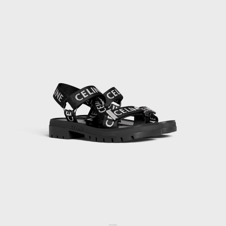 CELINE Black/White Leo Strappy Sandal in With 