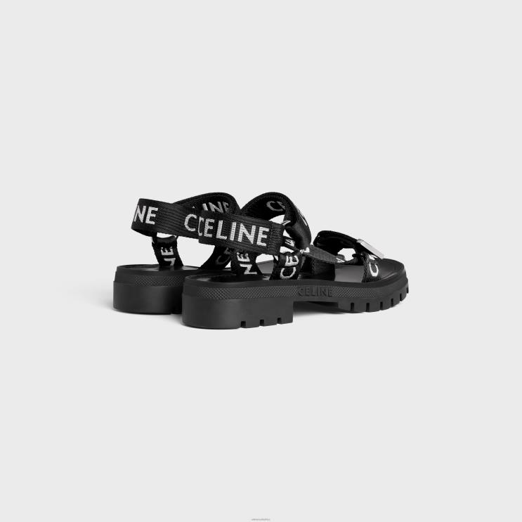 CELINE Black/White Leo Strappy Sandal in With 