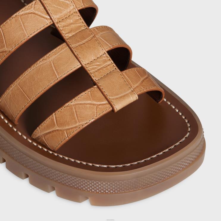 CELINE Light Caramel Clea Triomphe Gladiator Sandal in Crocodile Stamped Calfskin R0ZNN988
