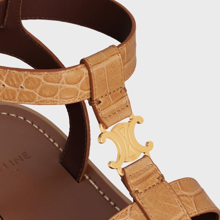 CELINE Light Caramel Clea Triomphe Gladiator Sandal in Crocodile Stamped Calfskin R0ZNN988