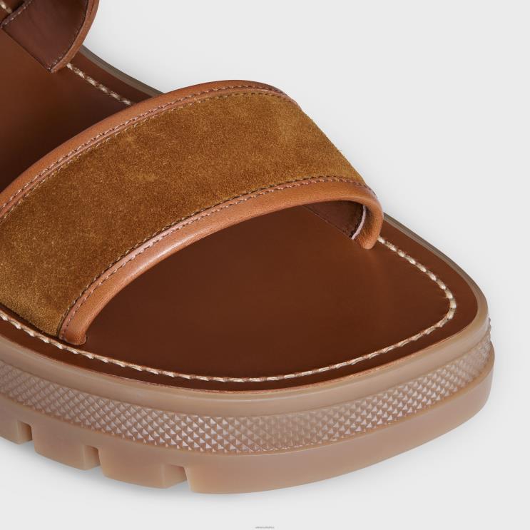 CELINE Light Havana/Tan Clea Triomphe Sandal in CalfskinVegetal Tanning & Suede Calfskin R0ZNN993