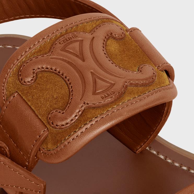 CELINE Light Havana/Tan Clea Triomphe Sandal in CalfskinVegetal Tanning & Suede Calfskin R0ZNN993