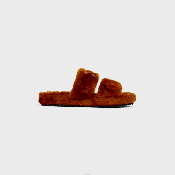 CELINE Rust Fur Slides Triomphe in Shearling R0ZNN971
