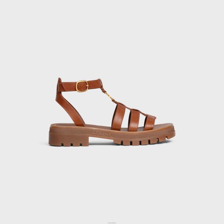 CELINE Tan Clea Triomphe Gladiator Sandal in CalfskinVegetal ning R0ZNN937