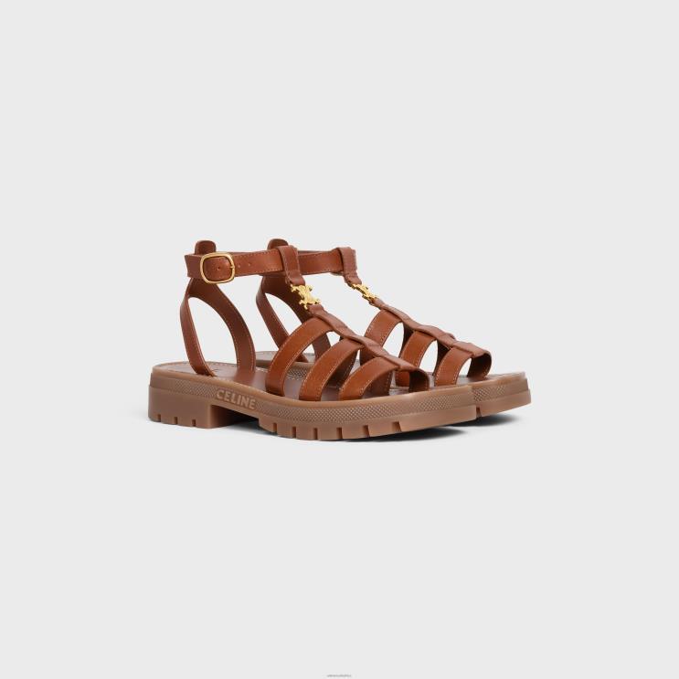 CELINE Tan Clea Triomphe Gladiator Sandal in CalfskinVegetal ning R0ZNN937