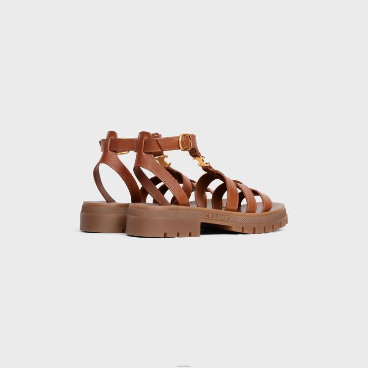 CELINE Tan Clea Triomphe Gladiator Sandal in CalfskinVegetal ning R0ZNN937
