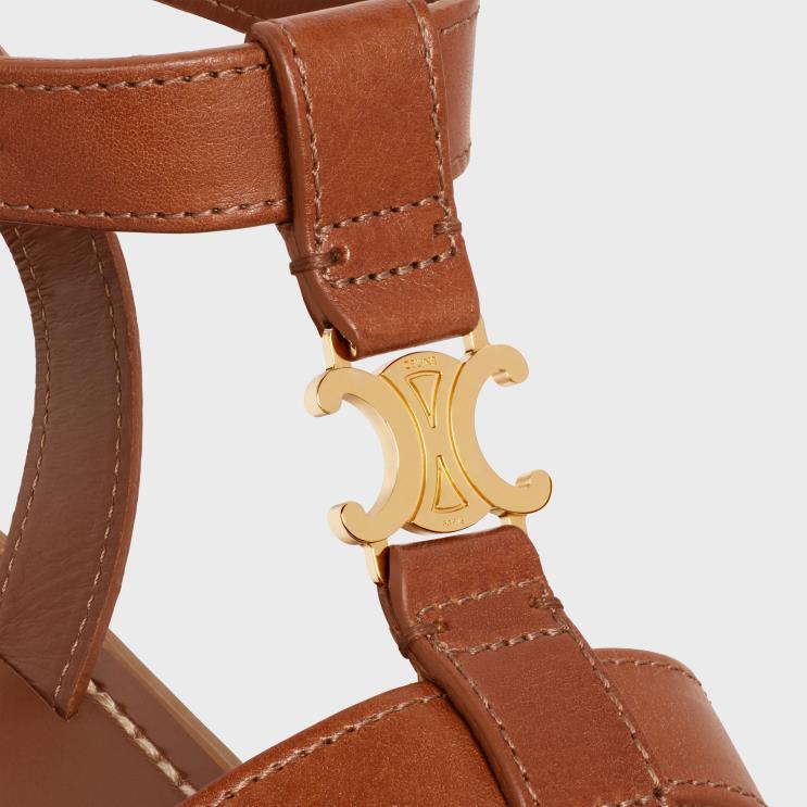 CELINE Tan Clea Triomphe Gladiator Sandal in CalfskinVegetal ning R0ZNN937