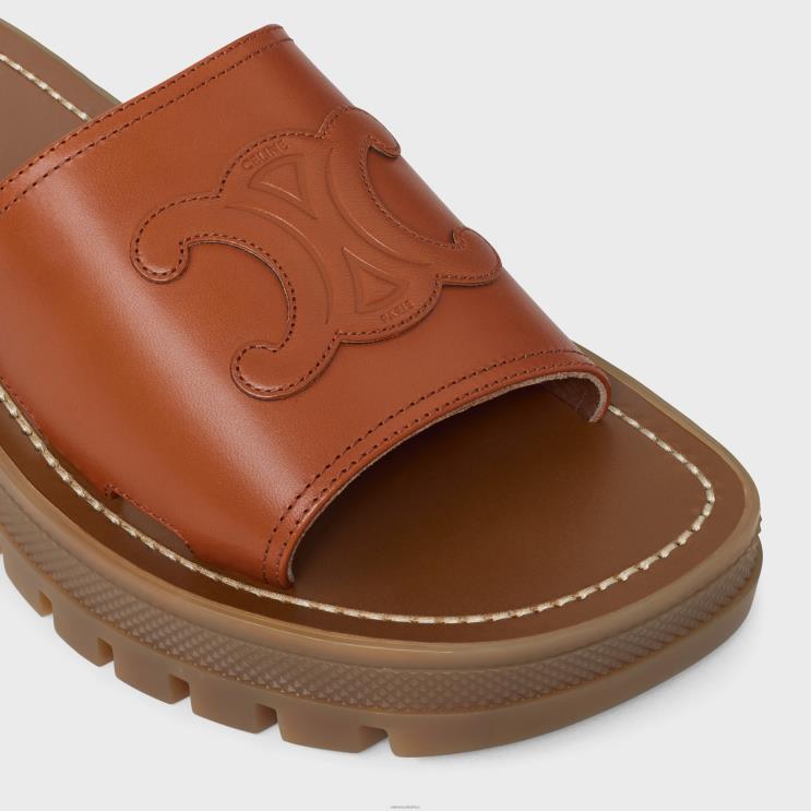CELINE Tan Clea Triomphe Slide in CalfskinVegetal ning R0ZNN995