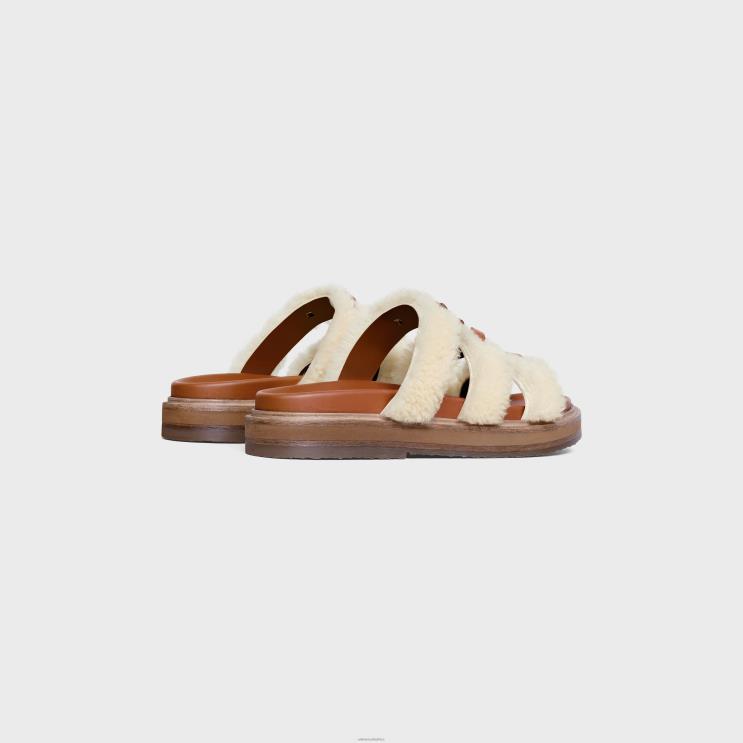 CELINE Tan/Natural Tippi Slide in Shearling & Calfskin R0ZNN992