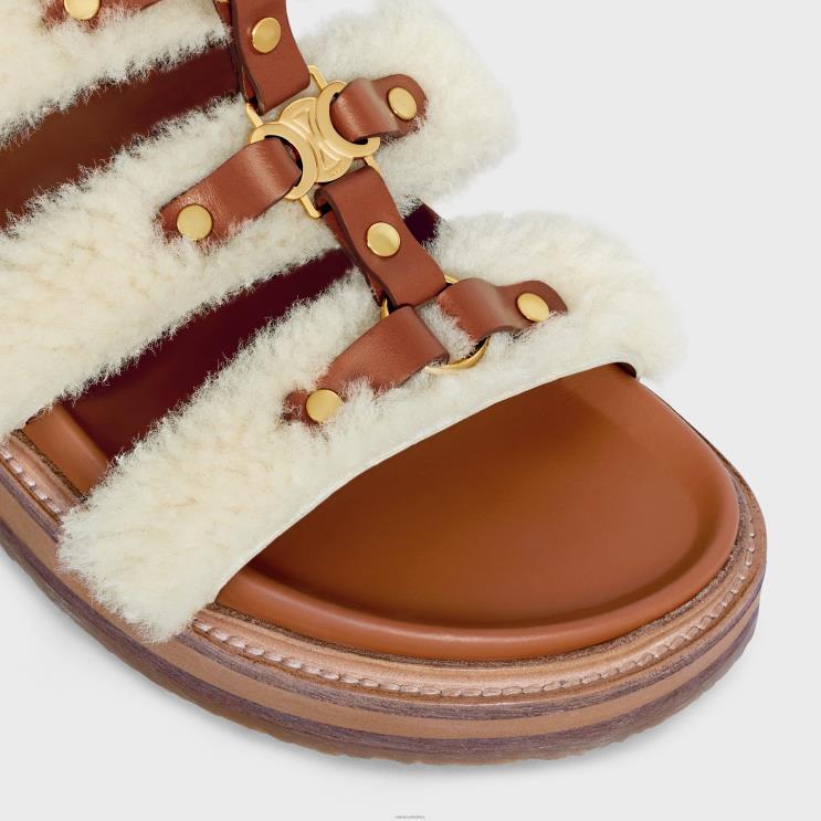 CELINE Tan/Natural Tippi Slide in Shearling & Calfskin R0ZNN992