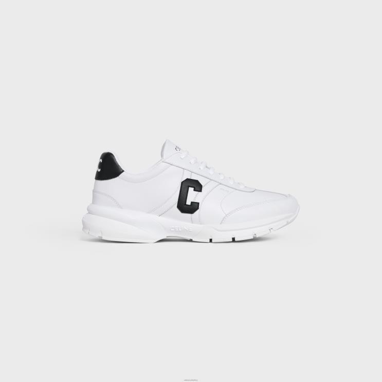 CELINE Optic White/Black Runner Cr-02 Low Lace-Up Sneaker in Calfskin R0ZNN913